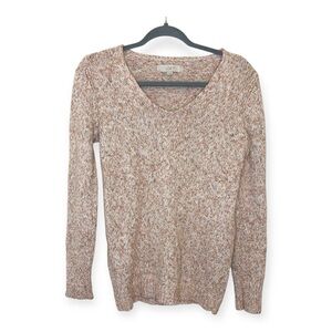 LOFT Pink Marled Knit Sweater Textured Neutral Speckled Pullover Preppy Small